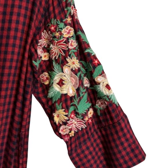 Zara Trf Outerwear Red Navy Blue Flannel Plaid Button Front Maxi Dress Duster - Picture 13 of 15